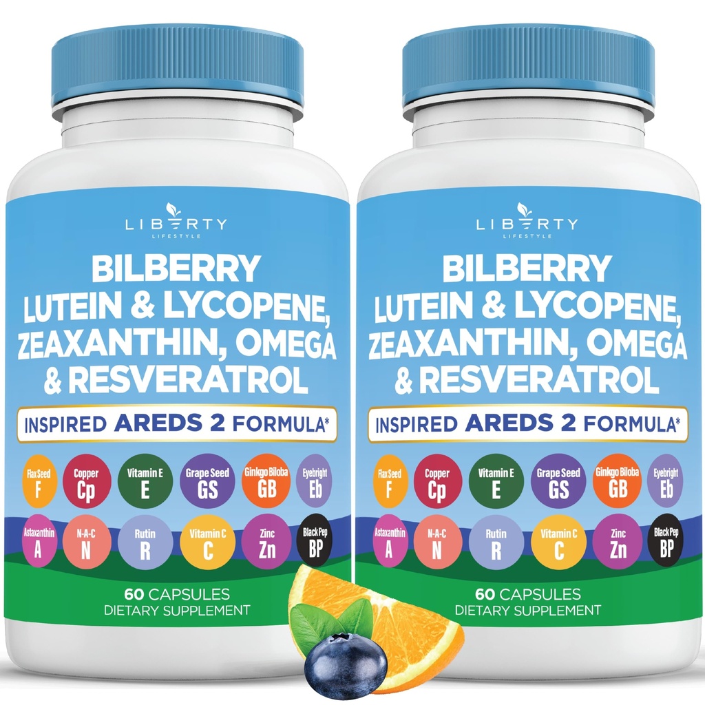 Ooggezondheidsvitaminen met bosbessen, luteïne en zeaxanthine, Lycopeen, Resveratrol, druivenzaadextract, vlaszaad Astaxanthine- AREDS 2-120 Capsules