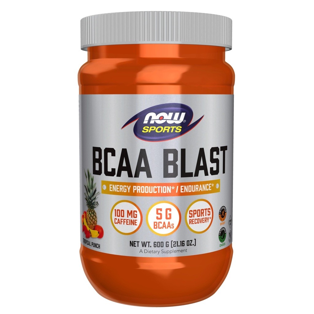 NOW Foods Sports Nutrition, BCAA Blast Powder, 5 g BCAA, 100 mg Cafeïne, Tropical Punch, 600-Grams
