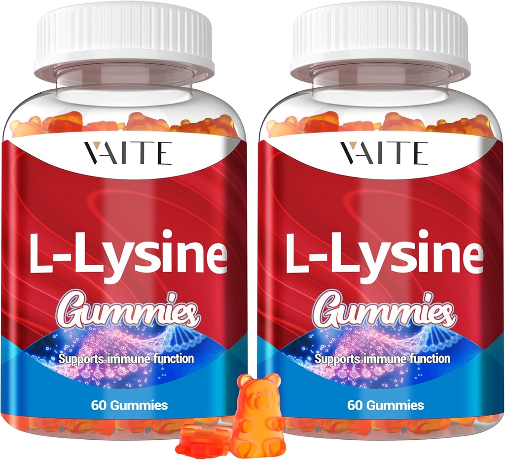 L-Lysine 1000mg Gummies - Ondersteunt huid, Lip, Vegan, Glutenvrij, 60 Kauwbare Lysine voor volwassenen, Vitaminen weefsel Gezondheid & Immuun Systeem, Aminozuur Vitamine Supplement & Complexe Supplementen (2 Pack)