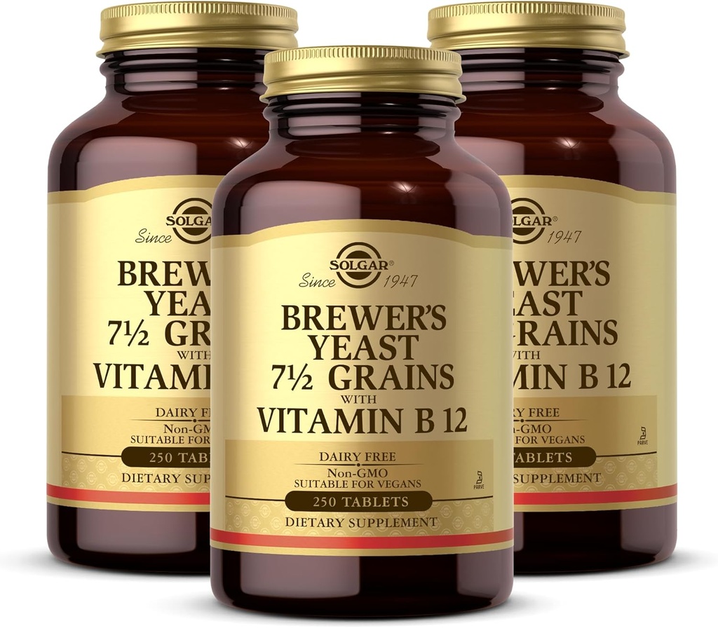 Solgar Brewer's Least 7 1⁄2 Grains avec vitamine B12-250 Comprimés, boîte de 3 - Non-OGM, végétalien, sans produits laitiers, casher - 123 Total des portions