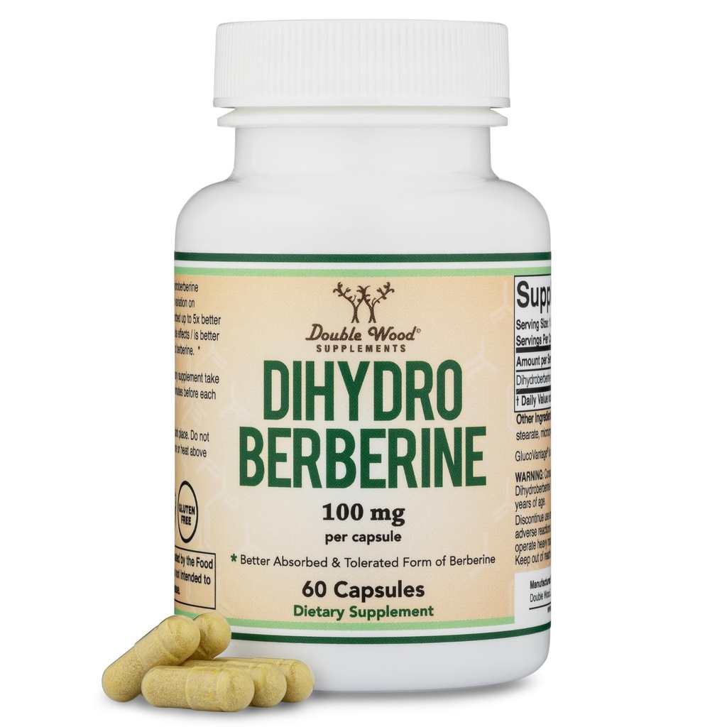 Supplément dihydroberberine 100mg, 60 Capsules (GlucoVantage Super Berberine breveté, peut être 5X plus efficace que la berberine avec moins d'effets secondaires) Testé par une tierce partie, Vegan sans danger par le double bois