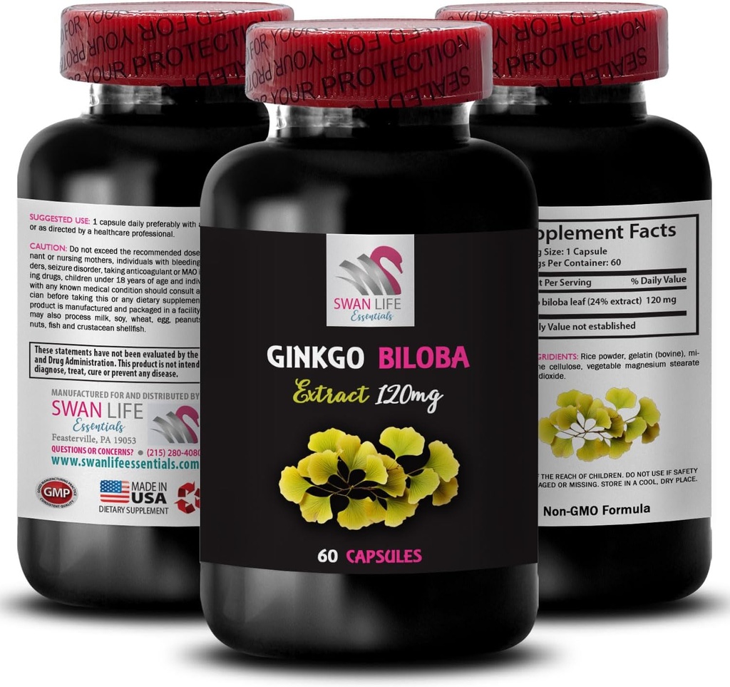Natuurlijke antioxidant Extract - Ginkgo BILOBA Extract - Kruidenextract Voordelen, Ginkgo biloba Natuurlijke, Ginkgo biloba Blad Extract Voordelen, Kruidenantioxidant Product, Ginkgo 1 Fles 60 Capsules