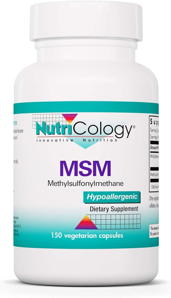 Nutricologie MSM Supplement - Gezamenlijke ondersteuning, Methylsulfonylmethaan, voor haargroei, huid & Nails, 500 mg Vegetarische Capsules - 150 Tel.