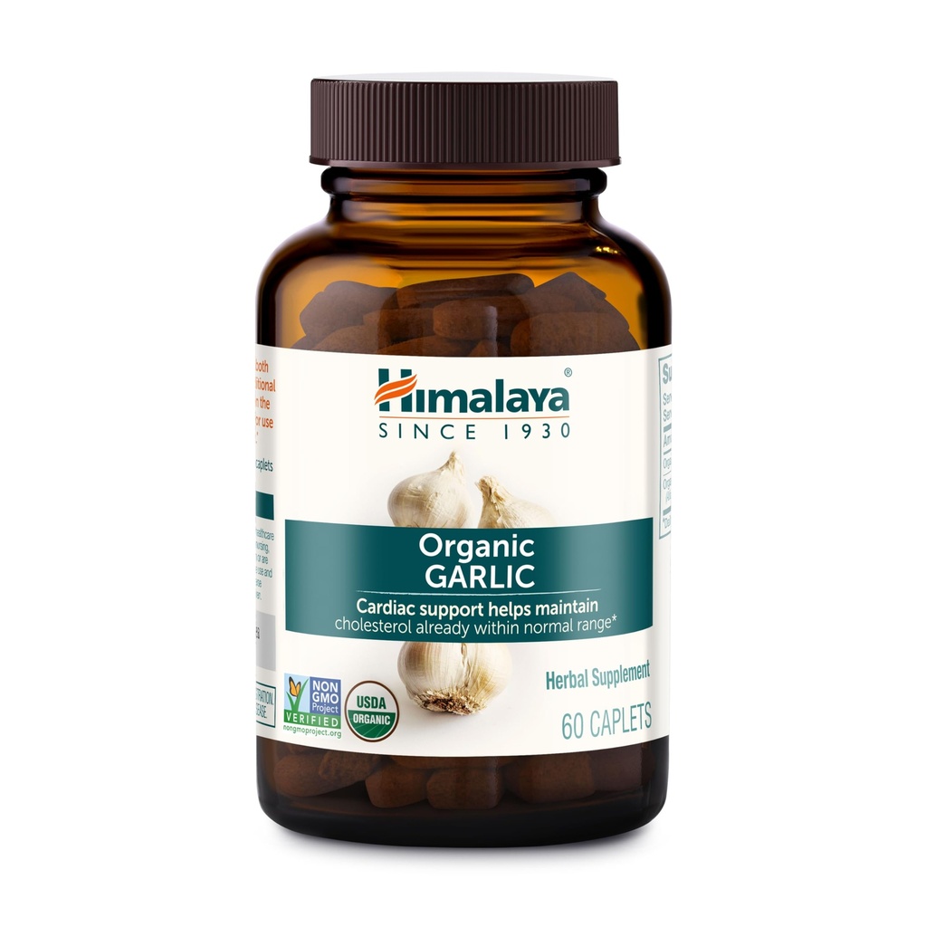 Himalaya Biologische Knoflook - Kruidensupplement voor Lipide Metabolisme en Immuunondersteuning - Vegan, Non-GMO, Glutenvrij, 1400 mg, 60 Capletten