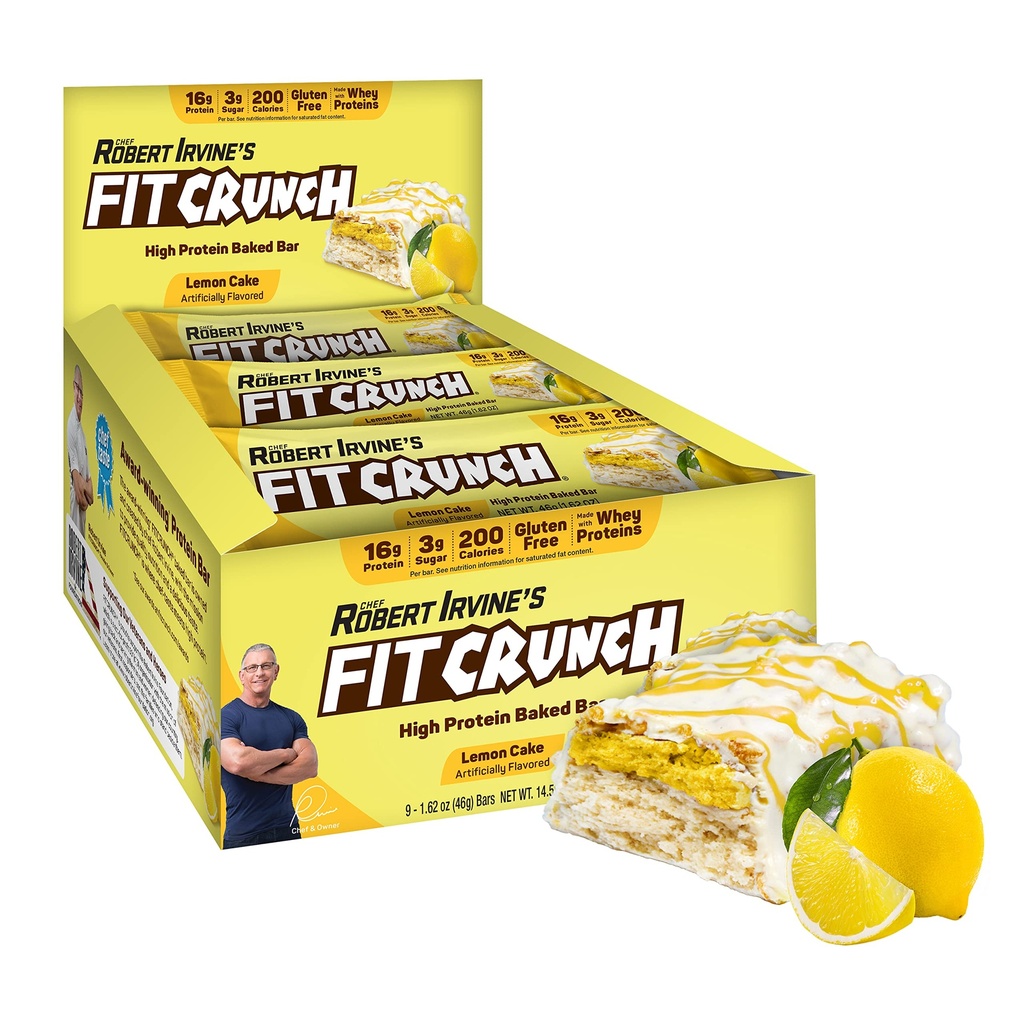 FITCRUNCH Snack Size Protein Bars, 6-laags gebakken Bar, 3g suiker en zachte cake Core (9 Bars, citroencake)