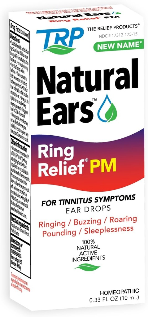 The Relief Products Ring Relief Ear Drops PM - 100% Natural Active Ingedients - for Ringing Ears and Tinnitus Symptomen - Nighttime Formula - 0,33 floz