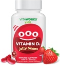 Kinderen Vitamine D 1000 IE Jelly Beans - Lekkere natuurlijke aardbeiensmaak, vegetarisch, GGO-vrij, glutenvrij, notenvrije vitamines - Dieetsupplement voor Immune Ondersteuning - voor kinderen - 60 Jellies
