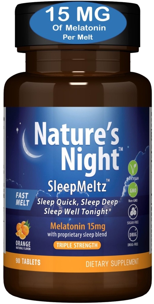 Nacht Triple Sterkte Snel los Melatonine 15mg met ondersteunende Blend 