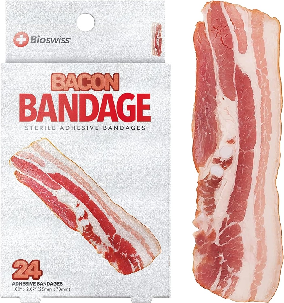 BioSwiss Kids Bandages, Bacon Shaped Zelfklevende Bandage Set, Latex Gratis, Steriele Wond Care, 24 Tellen