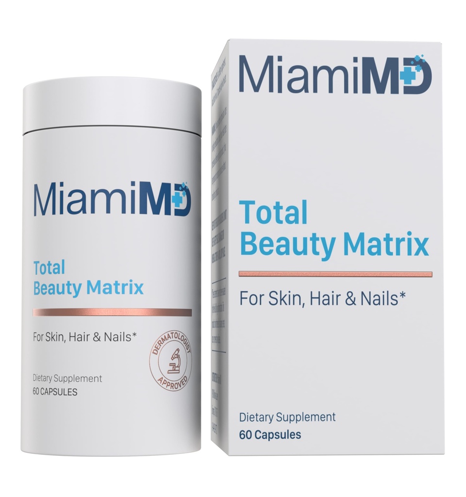 MiamiMD Total Beauty Matrix Collagen supplementen voor vrouwen - Collagen Capsules met vitamine C voor haar, huid en nagels - Cruelty Free - 60 Capsules