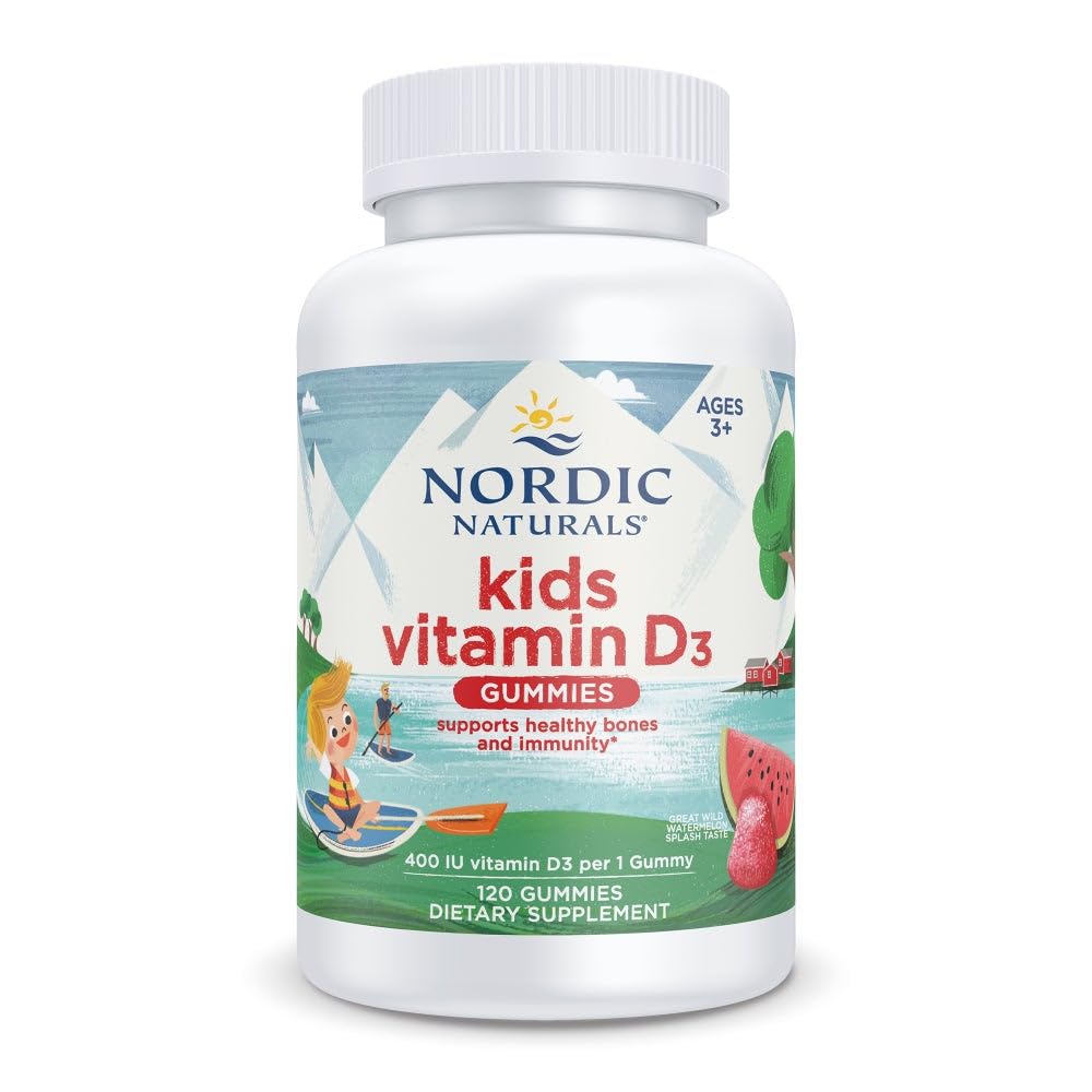 Nordic Naturals Vitamine D3 Gummies Kids, Wild Watermeloen Splash - 120 Gummies - 400 IE Vitamine D3 - Bone Health, Healthy Immunity - Non-GMO, Vegetarisch - 120 Servers