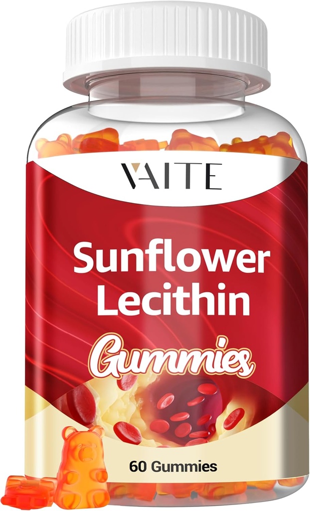 Zonnebloemlecithin Gummies 800mg - Veganistisch, niet-GMO, sojavrij & Glutenvrij - Ondersteunt dagelijkse voeding, gemakkelijk te graven kauwen voor volwassenen, borstvoeding supplement, natuurlijke wellness ondersteuning - 60 Vegan Gummy
