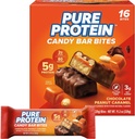 Pure proteïne Candy Bar Bites, Chocolate Peanut Caramel, 5g proteïne, glutenvrij, lage suiker, 0,70 oz, 16 Pack (Verpakking mei Vary)