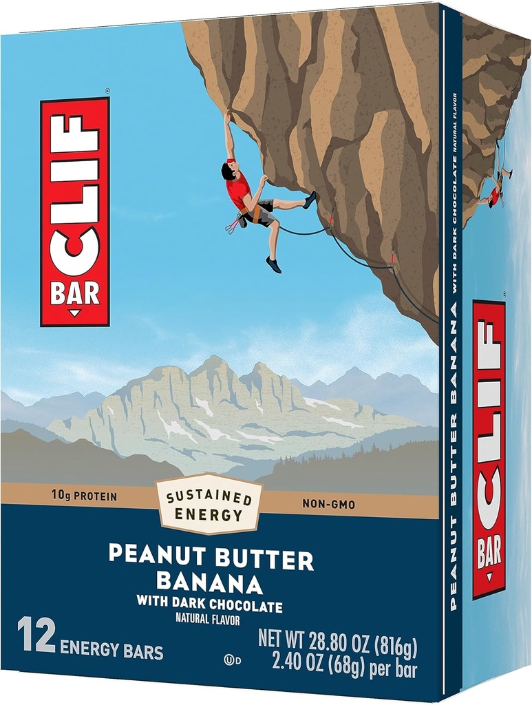 CLIF BAR - Peanut Butter Banana met donkere chocolade smaak - Gemaakt met biologische Haver - niet-GMO - Plant - Energie Bars - 2.4 oz. (12 Pack)