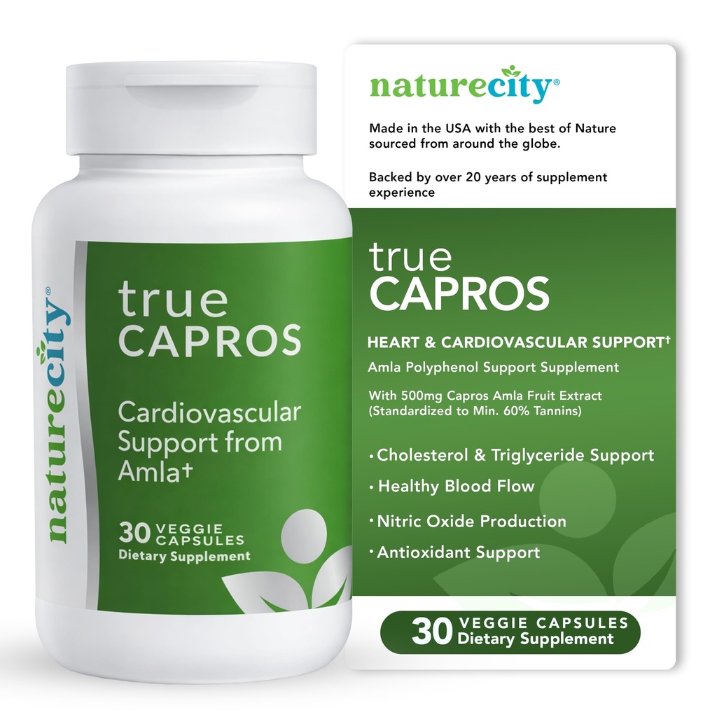 NatureCity True-Capros Amla Fruit Extract Supplement Polyphenol Antioxidant Power Supports Cardiovascular Heart Health (30 Veggie Capsules) Non-GMO Vegan Friendly and Soy Free