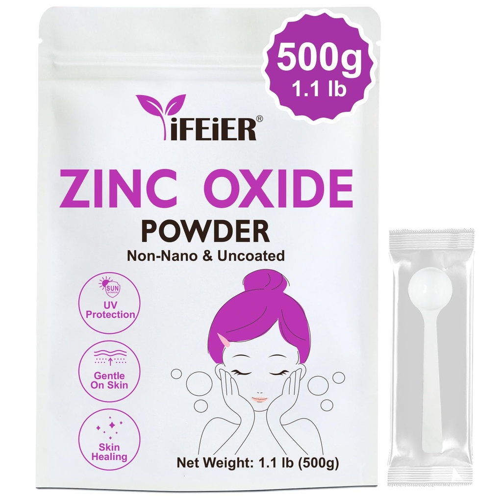 iFEIER Zink Oxidatiepoeder 500g (1,1 lb) 100% Pure Non Nano Uncoted Zink Oxid poeder voor huidbescherming 