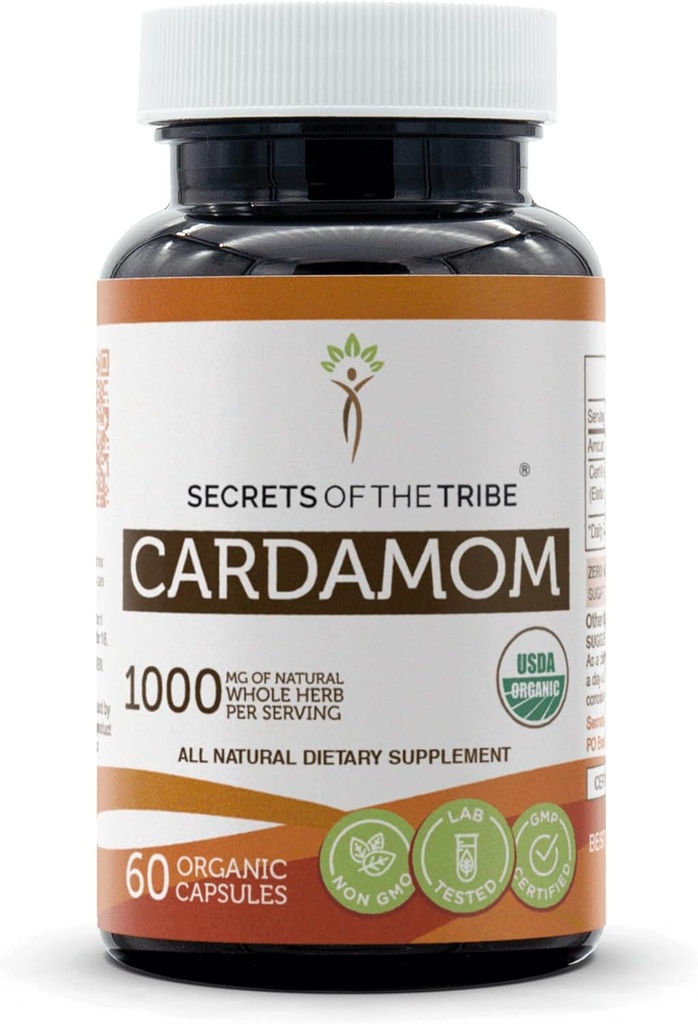 Geheimen van de Stam Cardamom 60 Capsules, Gemaakt met plantaardige capsules en USDA Biologische Kardamom (Elettaria cardamomum) Gedroogde Pod (60 capsules)