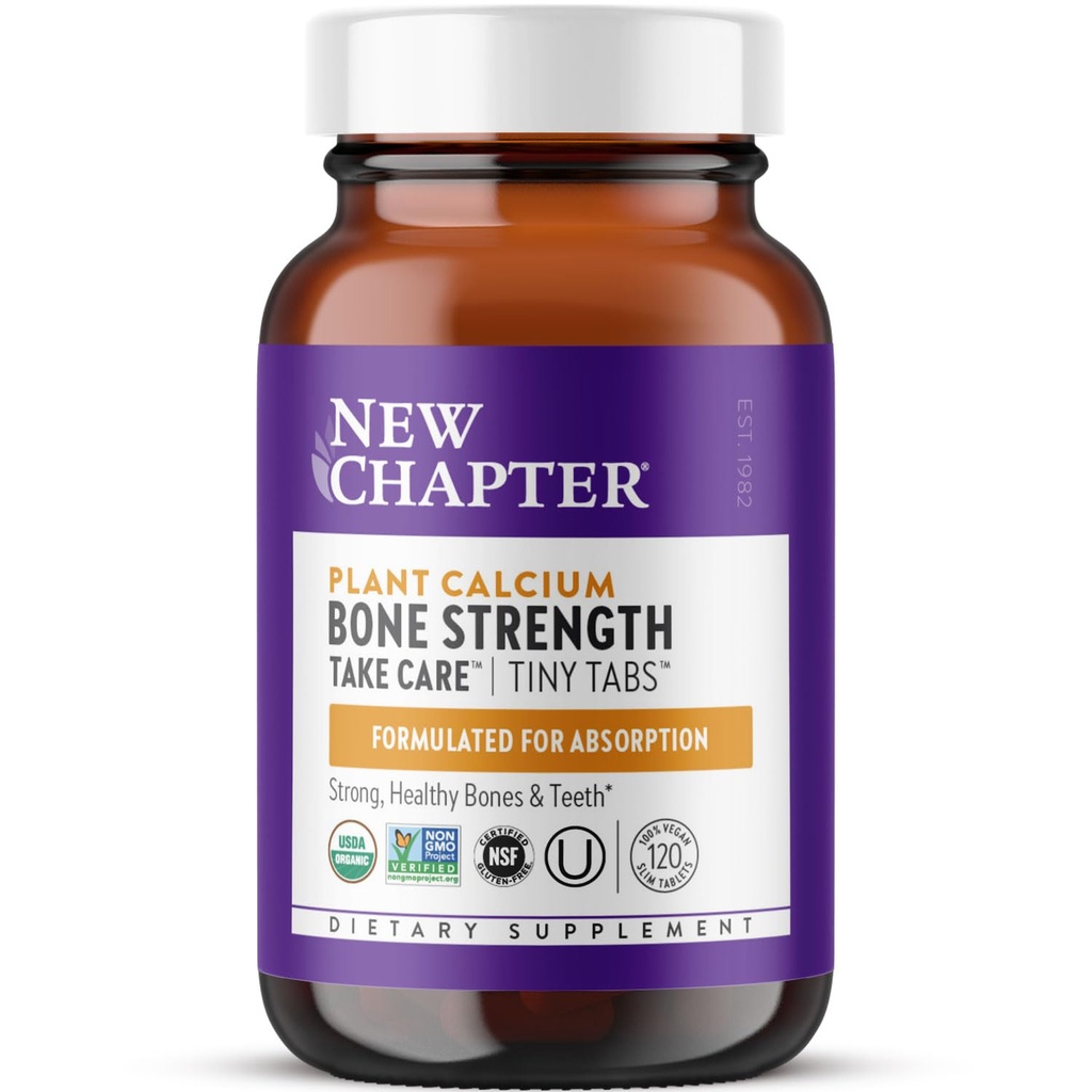 Nieuw hoofdstuk Calciumsupplement - Botsterkte Tiny Tabs Biologische Calcium met Magnesium, Vitamine D3+K2, 70+ Trace Minerals for Bone Health, Glutenvrij, Gemakkelijk te slikken - 120 ct