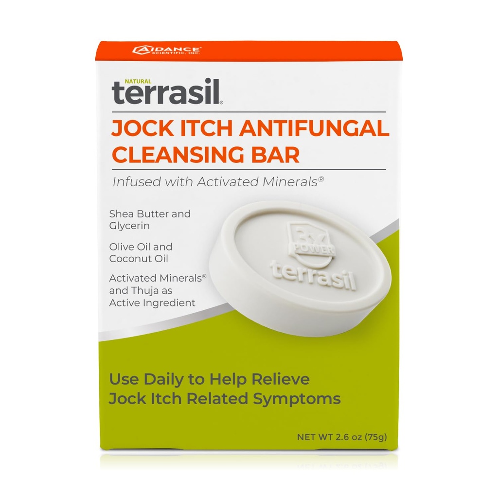 terrasil Antischimmel Jock Itch Zeep voor mannen, snelle verlichting en behandeling van brandende, jeukende huid, all-natural vochtinbrengende ingrediënten, dermatoloog Getest, 75g Bar