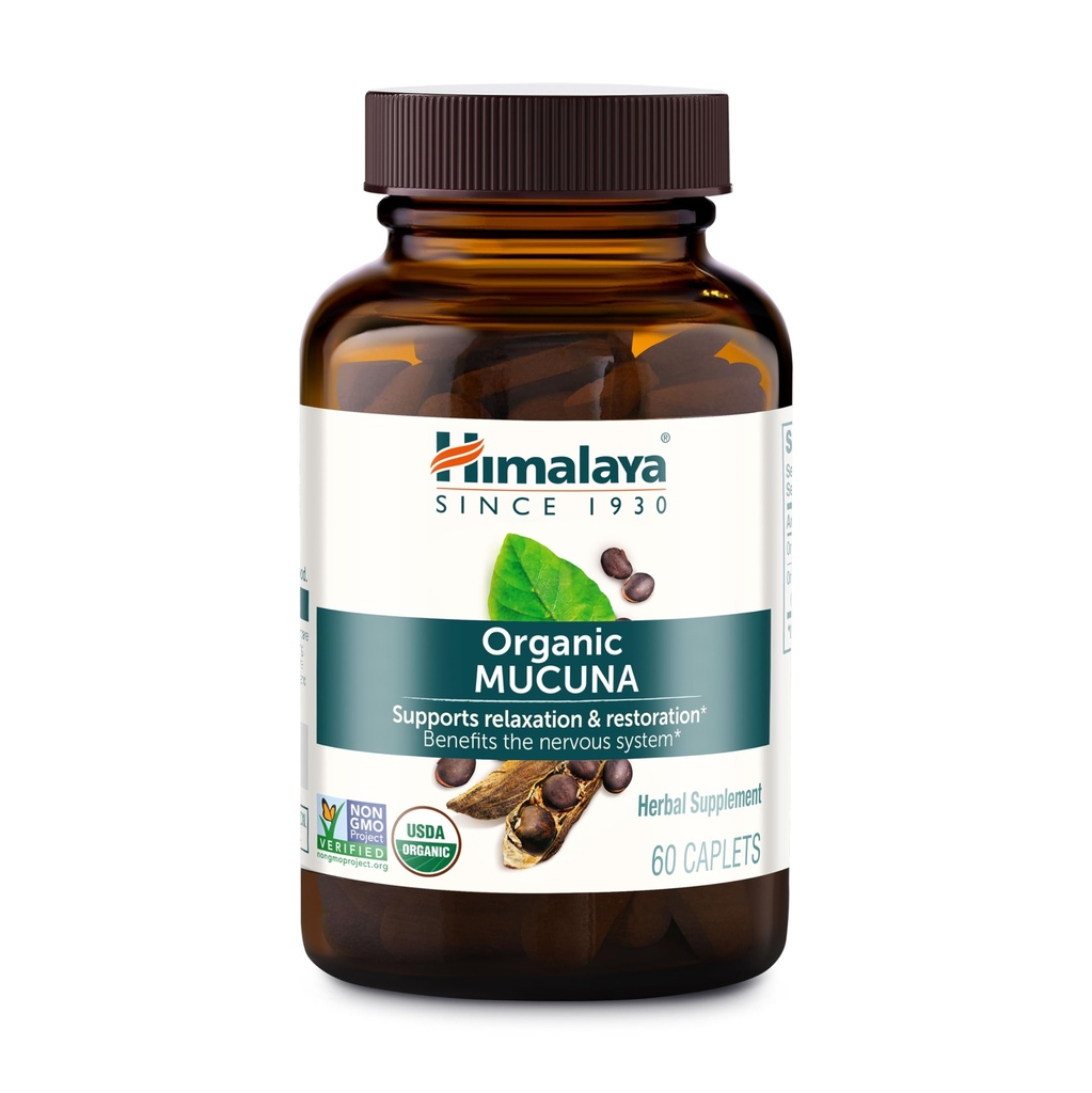 Himalaya Biologische Mucuna Pruriens, 60 dagen levering - kruidensupplement voor het kalmeren ontspannen van spanning en het bevorderen van hersenfunctie - Veganistisch, niet-GMO, glutenvrij, 600 mg, 60 capletten