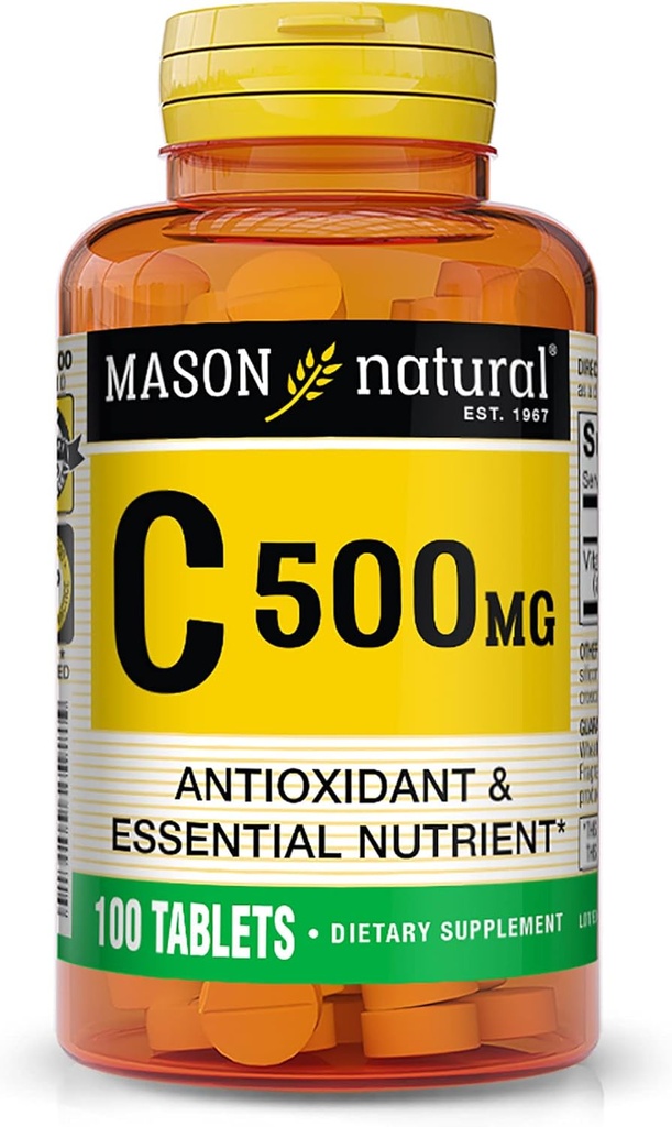MASON NATUURLIJKE Vitamine C 500 mg - Ondersteunt gezond immuunsysteem, antioxidant en essentiële voedingsstoffen, 100 tabletten