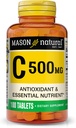 MASON NATUURLIJKE Vitamine C 500 mg - Ondersteunt gezond immuunsysteem, antioxidant en essentiële voedingsstoffen, 100 tabletten