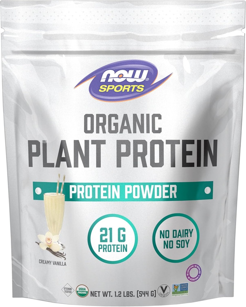 NOW Sports Biologische Plant Proteïne, Vanille Smaak, Vegan Powder, 1 lb.