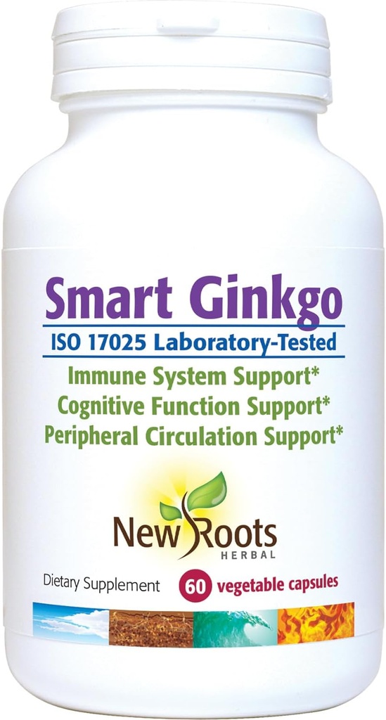 NIEUWE ROOTS HERBAL Smart Ginkgo supplement, 60 plantaardige capsules, immuunsysteem en cognitieve ondersteuning