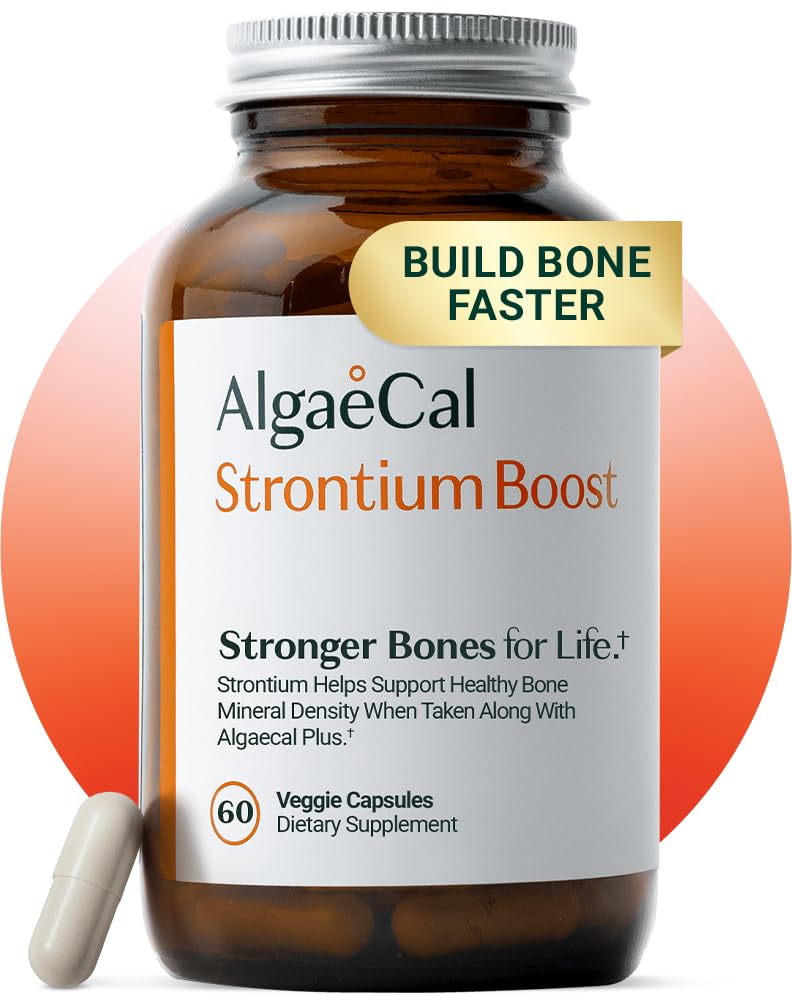 AlgaeCal - Strontium Boost, natuurlijk calciumsupplement voor botdichtheidsverhoging, Strontium Citrate 680 mg, gemakkelijk in te slikken voor botgezondheid en botsterkte, Glutenvrij - 60 Veggie Caps- Made in USA