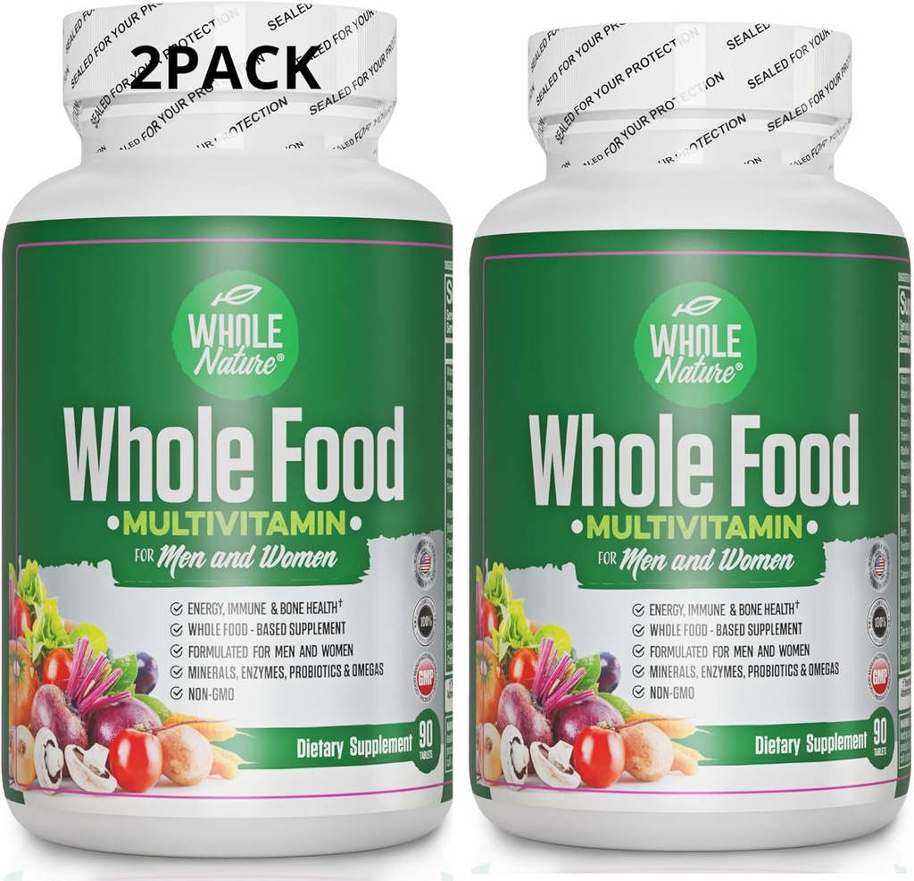Whole Food Multivitamine for Men and Women (2PACK): Whole Nature Daily Superfood Vitamins Plus Minerals Digestieve enzymen, Probiotica en Omega's. Multivitamine op basis van planten, niet genetisch gemodificeerd Glutenvrij