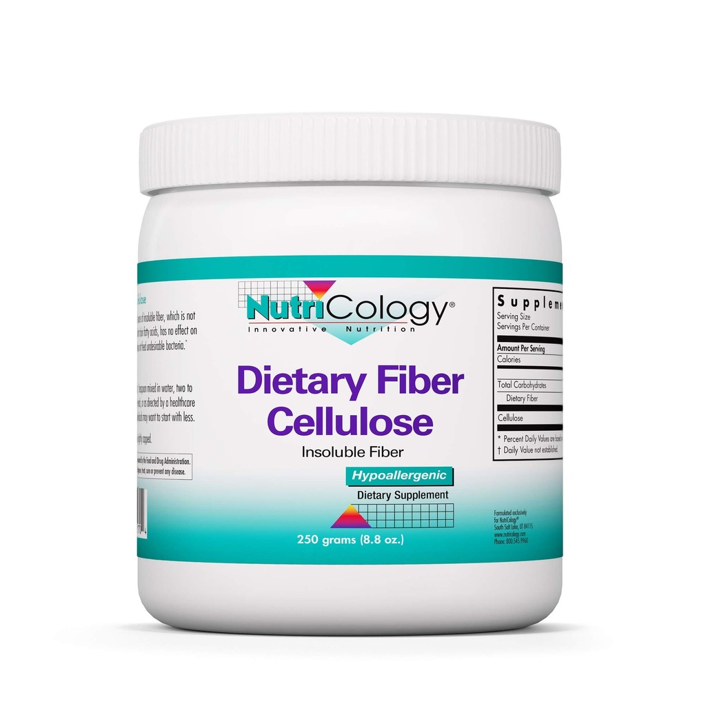 Nutricology Dietary Fiber Powder - 2000mg Onoplosbaar Fiber Supplement, Microkristallijne Cellulose Poeder, Poeder Cellulose, Niet-Fermenteerbaar, Hypoallergeen - 8,8 Oz