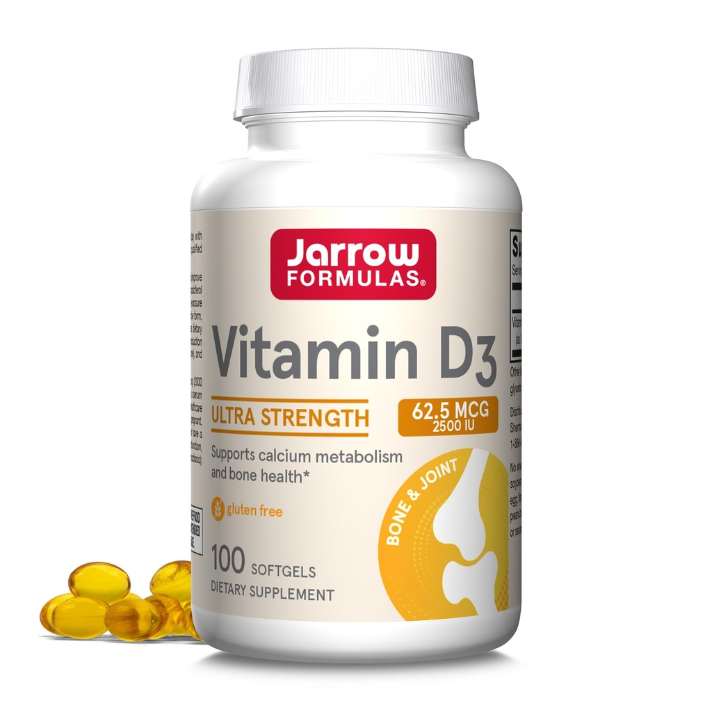 Jarrow Formulas Vitamine D3 62,5 mcg (2.500 IE) - 100 porties (Softgels) - Botgezondheid, Immuunondersteuning & Calcium Metabolisme Ondersteuning - Vitamine D Supplement - D3 Vitaminen - 2500 Vitamine D - Glutenvrij