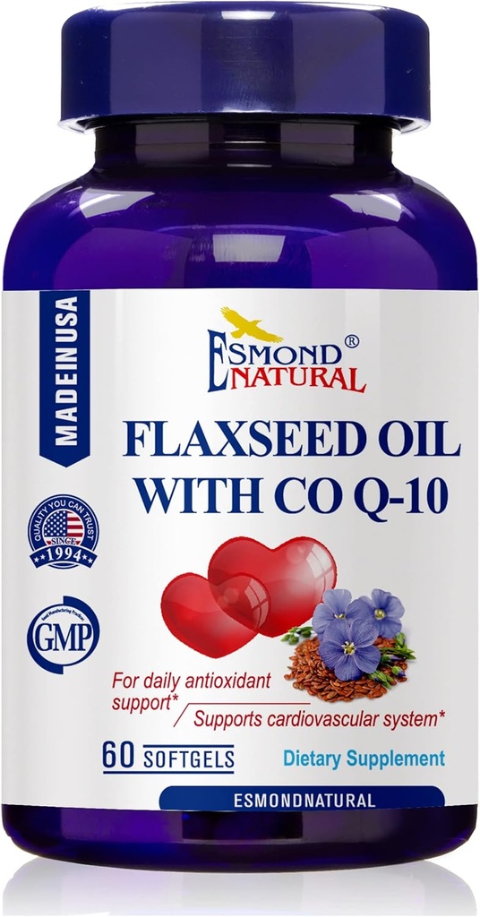 Huile de lin avec CO Q-10 (Aliant quotidien et support du système cardiovasculaire), GMP, produit naturel certifié Assn, Fabriqué aux États-Unis - 400mg, 60 Softgels