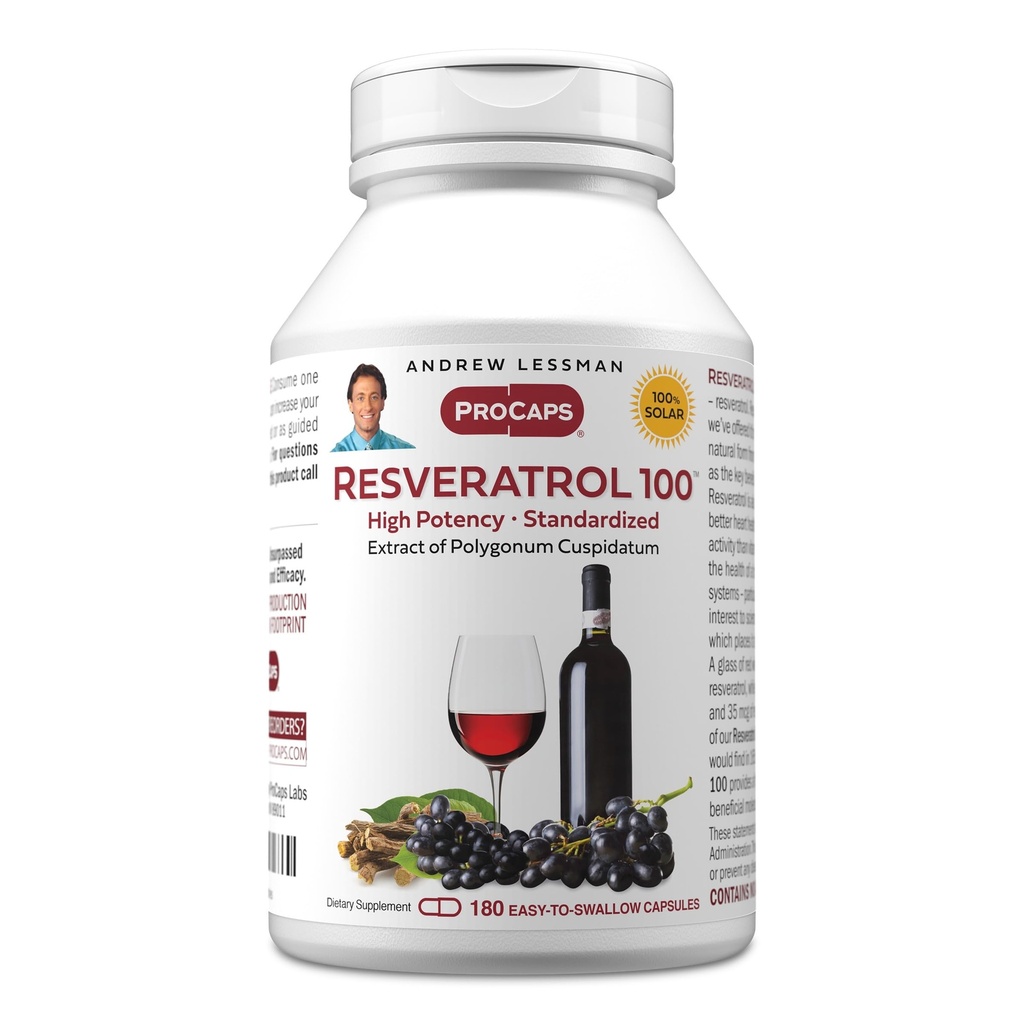 ANDREW LESSMAN Resveratrol-100mg - 180 Capsules - Red Wine's Beneficial, Uiteraard Occuring Anti-oxidant, Zonder Alcohol. Toevoegingsmiddel vrij