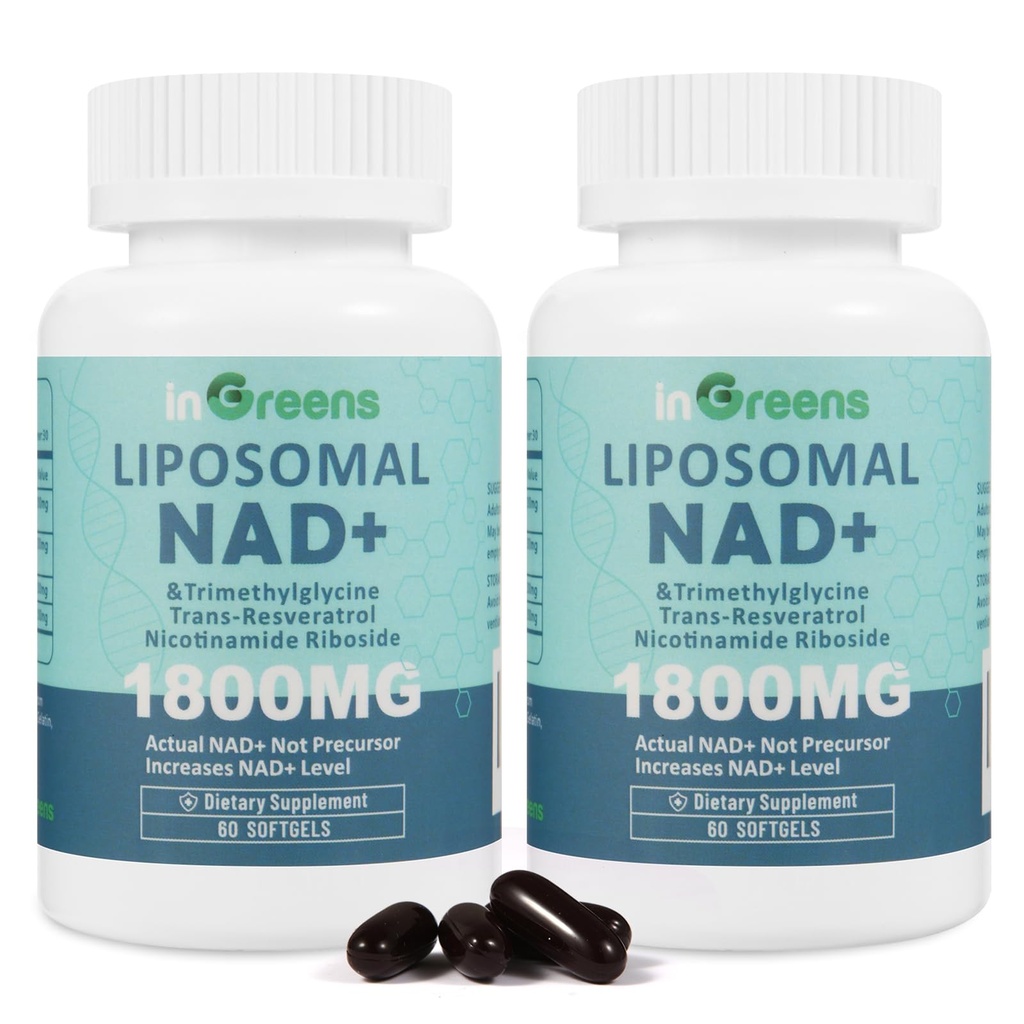 Liposomale NAD+ Supplement 1800 mg met Nicotinamide Riboside, Trans Resveratrol, Trimethylglycine,Vervangt NMN, Boost NAD+, Veroudering Verdediging, Cellulaire Energie, 120 Softgels