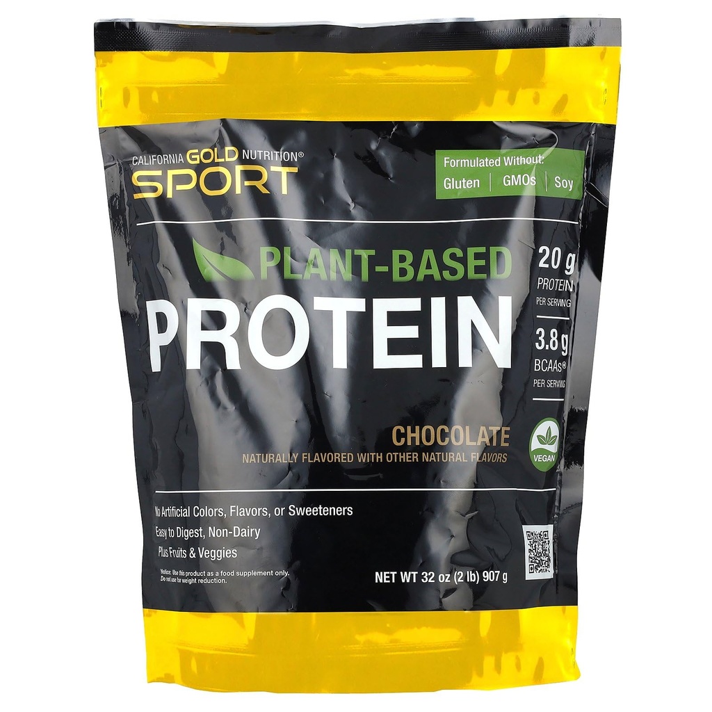 California Gold Nutrition Sport, Plant Based Protein met Organic Bruin Rijst Proteïne Concentraat, Vlaszaad, Chia Seed, Chocolade, 2 lb (907 g)