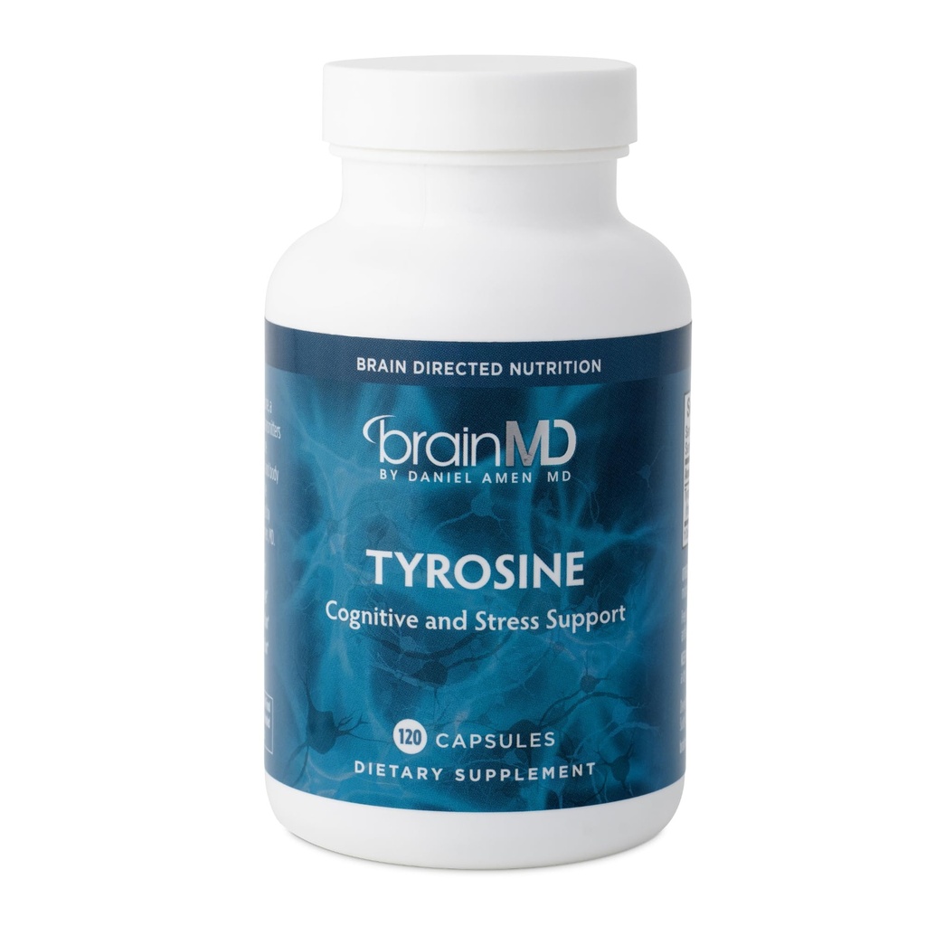 Dr Amen BrainMD Tyrosine - 120 capsules - Promotion de la concentration mentale, de la clarté et de l'alerte - Sans gluten - 60 portions