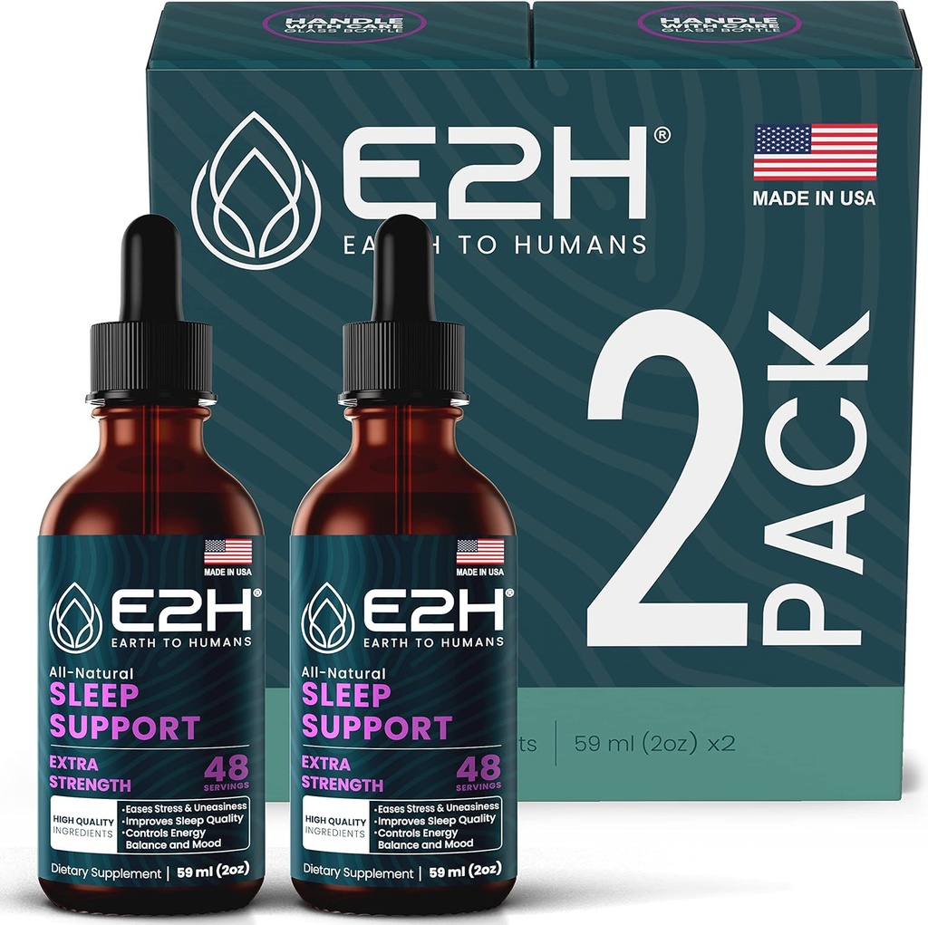 Aide naturelle au sommeil E2H - Melatonine liquide avec camomille, théanine - mieux dormir, plus profond, plus long - végétalien, sans gluten - fournit un soulagement du stress (2 bouteilles)