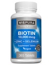 Biotin 10000 mcg + zink + selenium, puur, veganistisch en extra sterk, beste supplement voor haargroei, gloeiende huid, sterke nagels*, 365 tabletten voor 12 maanden, natuurlijk zonder toevoegingen