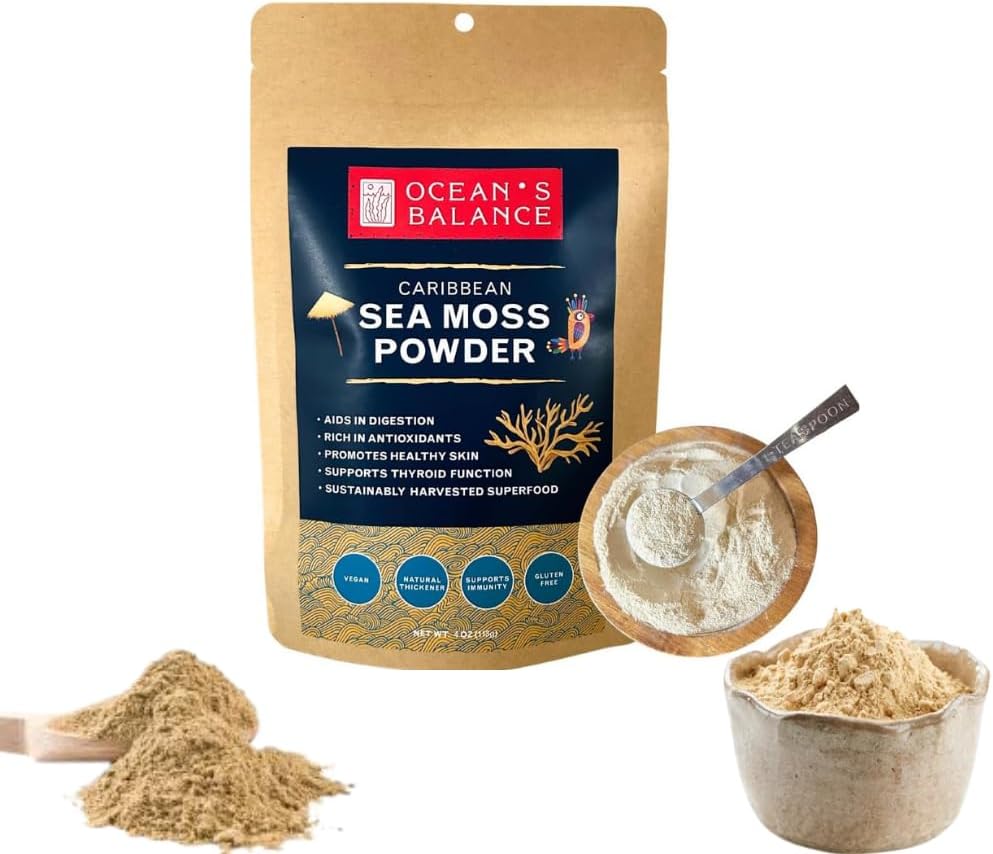 Ocean's Balance Clean Proste of Maine Sea Moss Powder (4oz) - Raw, Wildcrafted, Premium Quality - Ondersteunt Detox, Decompensative Health, Immune System, Skin & Hair by Nature's Choice