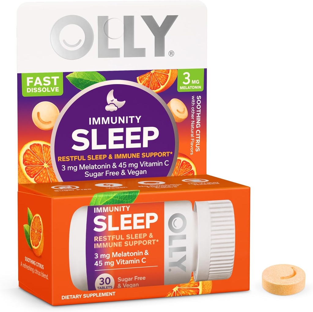 OLLY Immuniteit slaap snel oplossen, 3mg Melatonine, Vitamine C, Citrus smaak, 30 dagen levering - 30 Tel.