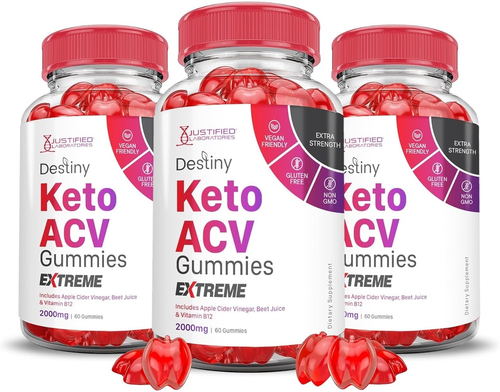 Justified Laboratories (3 Pack Destiny Keto ACV Gummies Extreme 2000MG Destiny Keto Gummies Advanced Formula Apple Cider Vinegar met Granaatappel Beet Juice Powder B12 Vegan Non GMO 180 Gummys