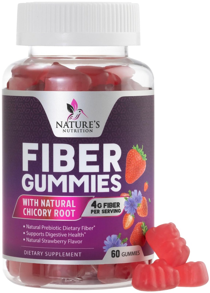 Vezel Gummies voor volwassenen 4g - Prebiotic Plant Based Fiber Gummy Supplement voor spijsverteringsgezondheid & Regularity Ondersteuning, Dagelijkse Prebiotische Supplement ondersteunt Gut Health voor vrouwen & mannen, Vegan - 60 Gummies