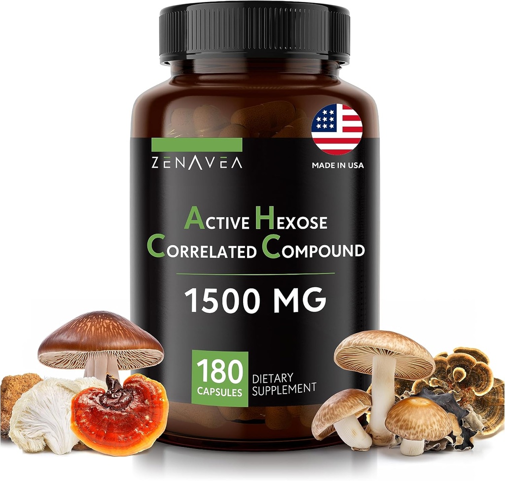 Actieve Hexose Correlated Compound 180 Caps 1500mg per Serving - Vegan Organic Mushroom Supplement Help Ondersteuning Immune System en het bevorderen van natuurlijke moordenaar en T-cellen