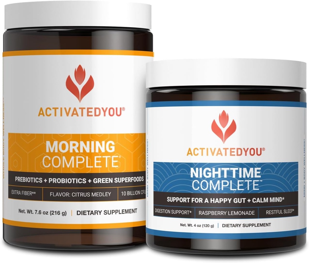 ACTIVATHYOU Morning Complete Prebiotica, Probiotica en Green Superfoods (Citrus Medley) & Nighttime Complete, Ashwaghanda (Raspberry Lemonade), 30 Serves