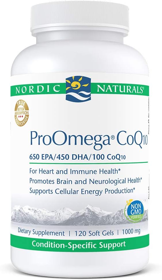 Nordic Naturals ProOmega CoQ10 - Visolie, 650 mg EPA, 450 mg DHA, 100 mg CoQ10, bevordert neurologische gezondheid en Cellular Energy Production*, 120 Zachte Gels