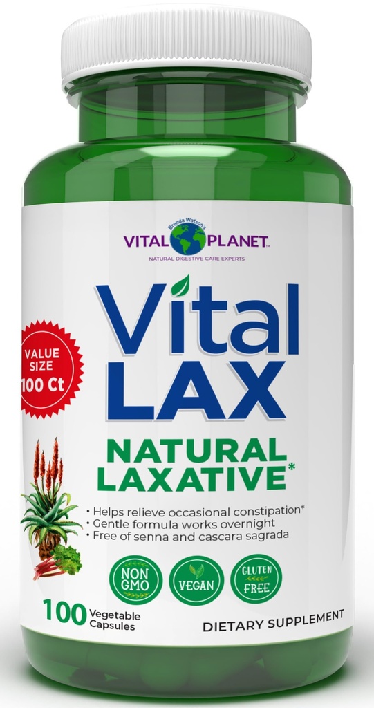 Vital Planet - Vital Lax Natural Laxative Cleanse Supplement voor Occasional Constipatie, met Magnesium hydroxide, Slippery Elm, Aloë, en Triphala ter ondersteuning van Bowel Regularity 100 Capsules