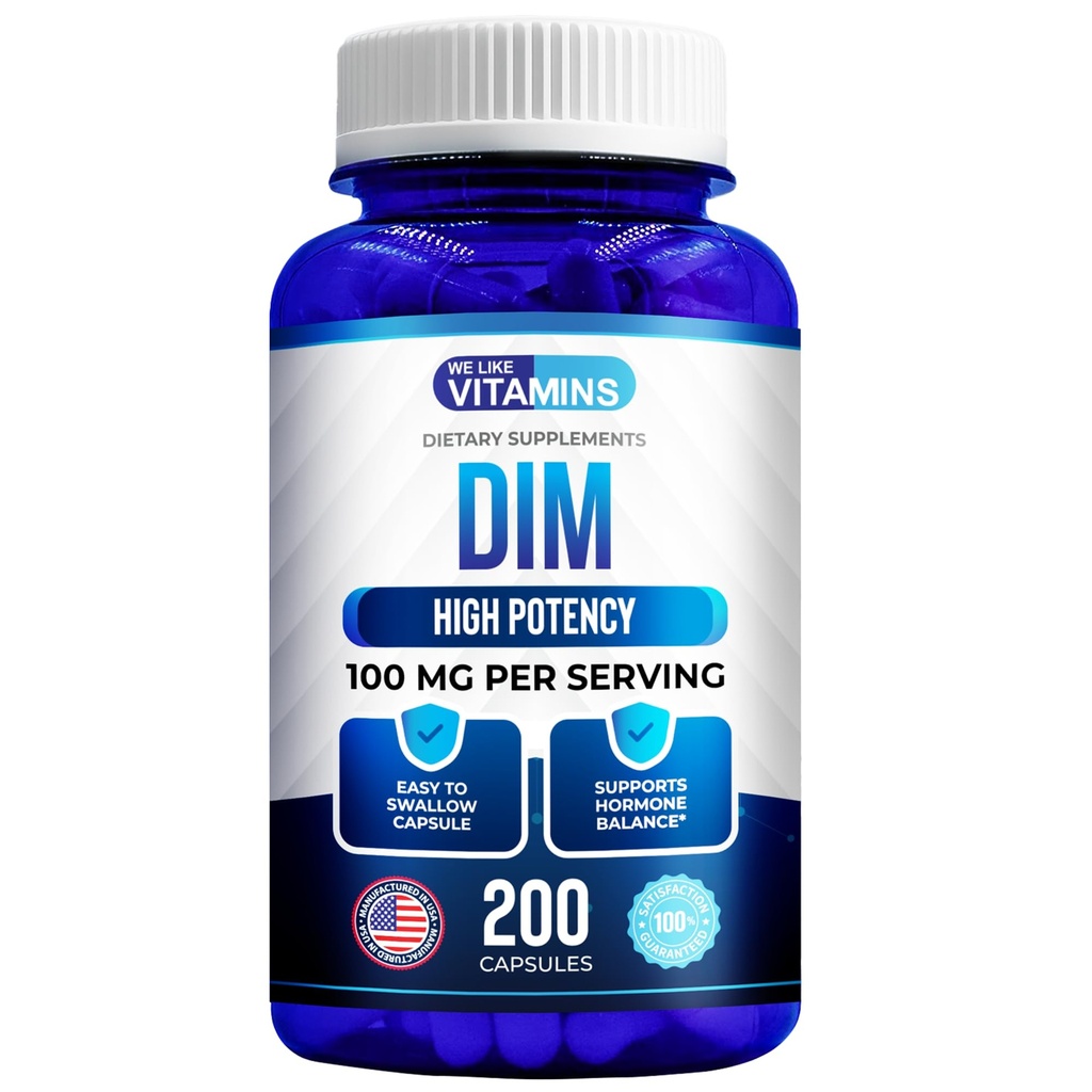 Nous aimons les vitamines DIM 100mg 200 capsules - 200 jours d'approvisionnement - Diindolylméthane DIM Supplément pour le soutien avec des niveaux d'estrogènes et d'hormones sains