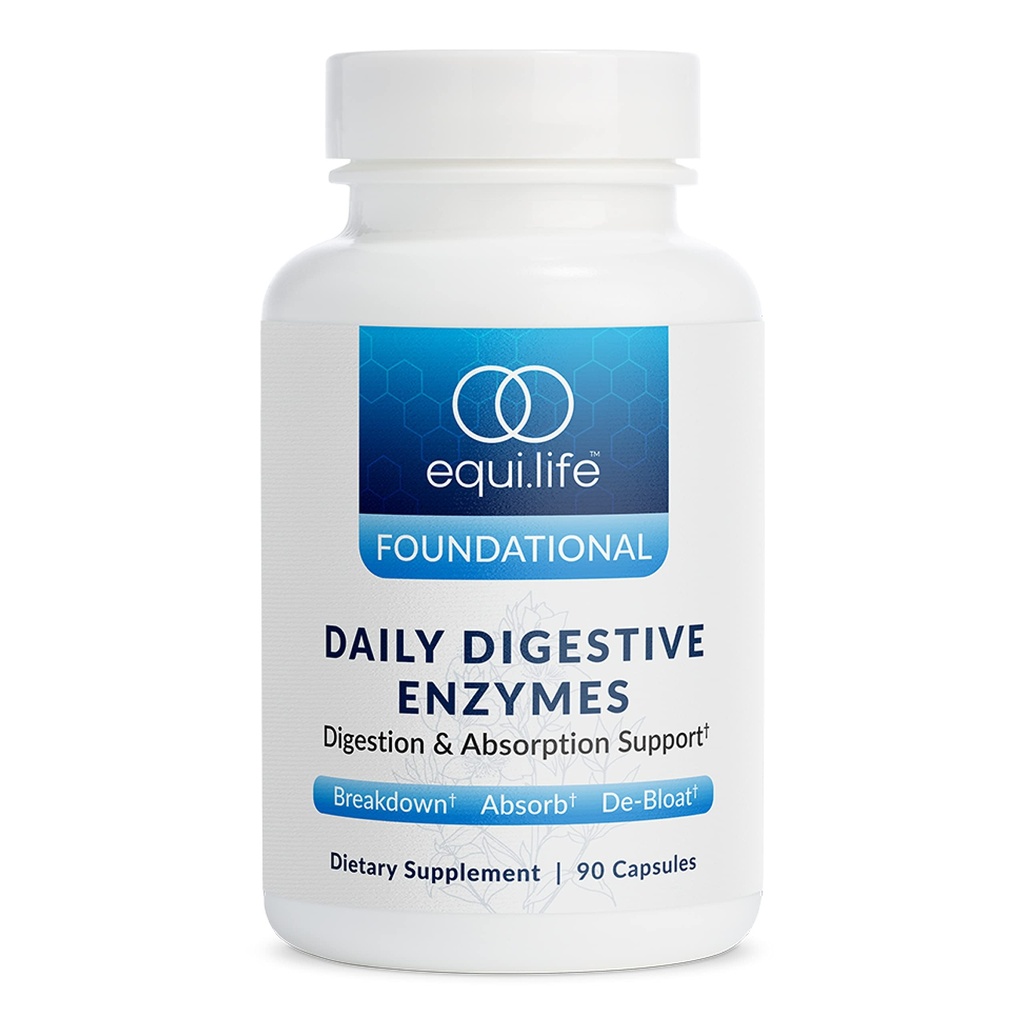 Equilife Dagelijkse Digestieve Enzyme Supplement met Bromelain, Lactase en Lipase, Ondersteunt de spijsvertering van eiwit, vezels, Carbs en vetten, Glutenvrij, Veganistisch, Non-GMO, 90 Capsules