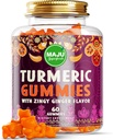 Maju Superfoods Curcumine curcumine gummies 60ct, Zingy Ginger Taste, Extrait de poivre noir pour l'absorption et la puissance améliorées, Gummies curcuma pour adultes et enfants